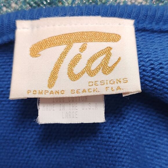 Tia Designs blue cardigan embroidered white snowflakes winter snow Sz L - Picture 5 of 5